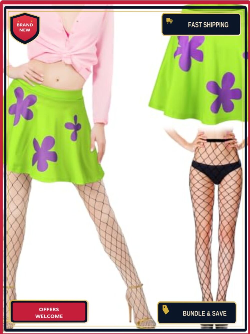 Women's Flared Skater Skirt & Fishnet Stockings Set Cosplay Costume